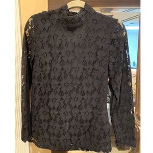 INC Black Floral Lace Top